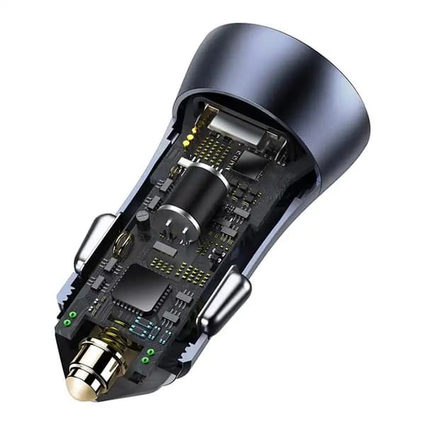 Baseus Golden Contactor Pro biloplader, USB + USB-C, QC4.0+, PD, SCP, 40W (grå) + USB til USB-C kabel 1m (sort)