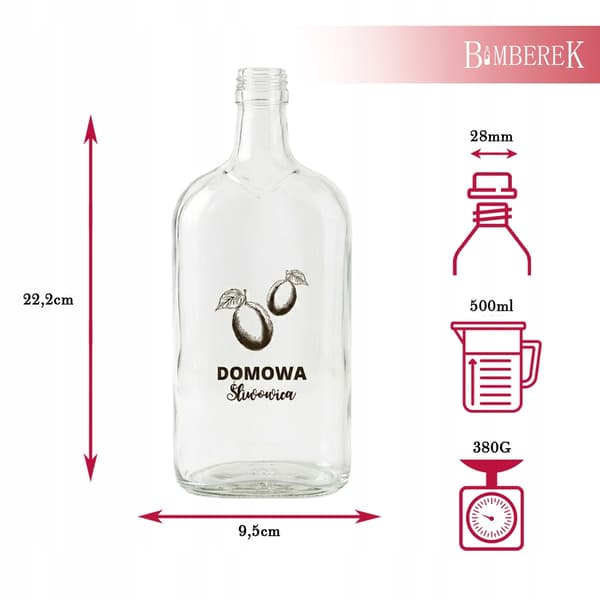 Klassiska glasflaskor 500ml med tryck, hemlagad plommonbrandy, hembränt, vodka, 10x