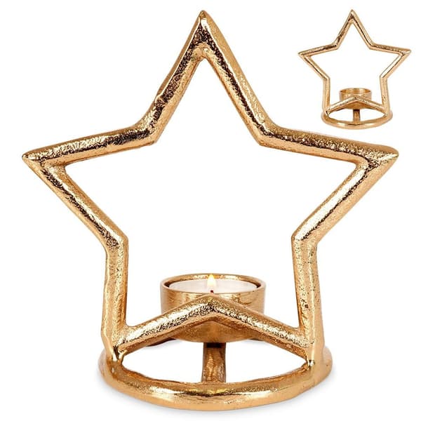 Ljusstake aluminium guld stjärna 15,5 cm