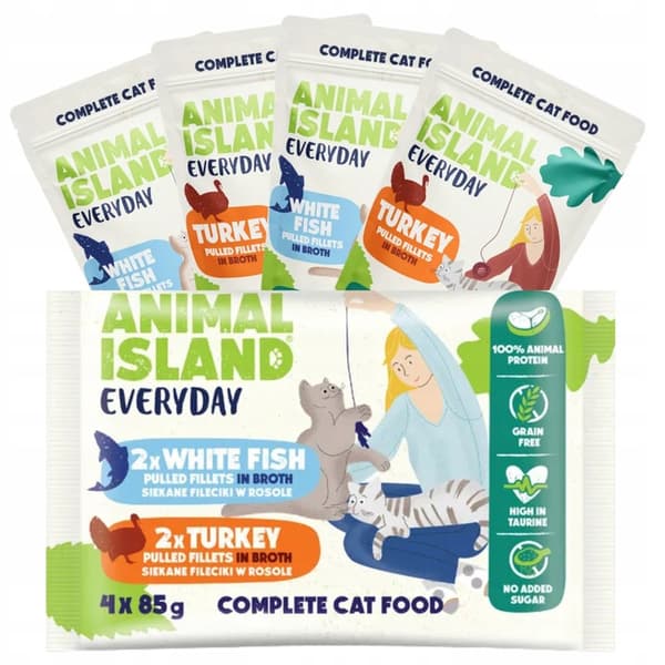 ANIMAL ISLAND Vådfoder til Katte Kalkun/Hvid Fisk 56x85g