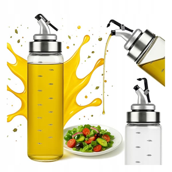 2x Glasflaskedispenser 500 ml med skala til olivenolie, saucer, eddike