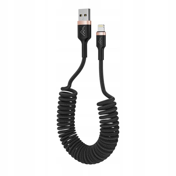 STARK KABEL MED SPIRALFJÄDER USB LIGHTNING FLÄTAD 3A 1,5M FÖR BIL