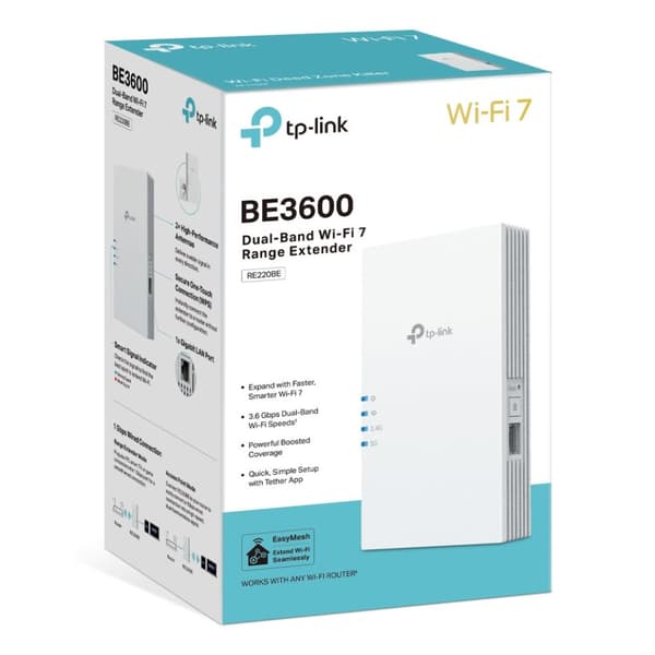 TP-LINK RE220BE Dubbelbands WiFi-repeater, Wi-Fi 7