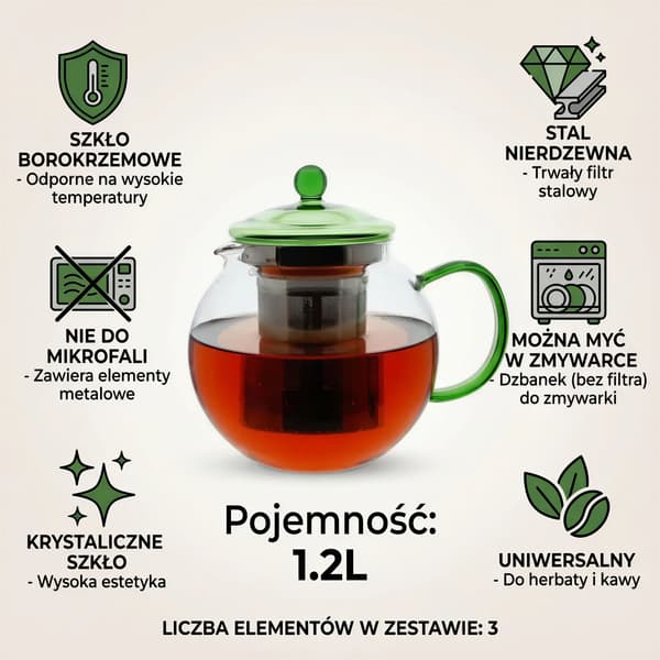 GLASKANDE 1,2L TRANSPARENT TE- OG KAFFEFILTER