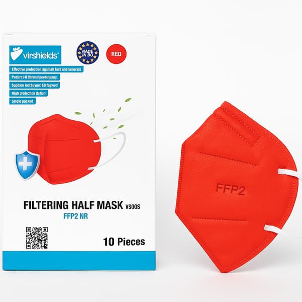 FFP2-munskydd antiviral 5 lager röd VIRSHIELDS - 10 st