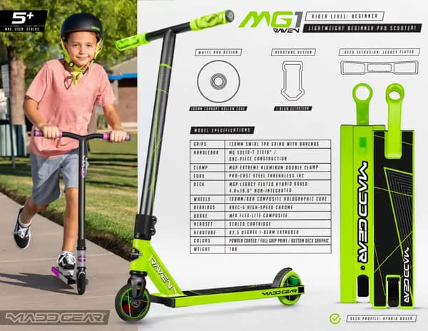 Madd Gear MG1 Raven Trick Scooter | Sort Grøn