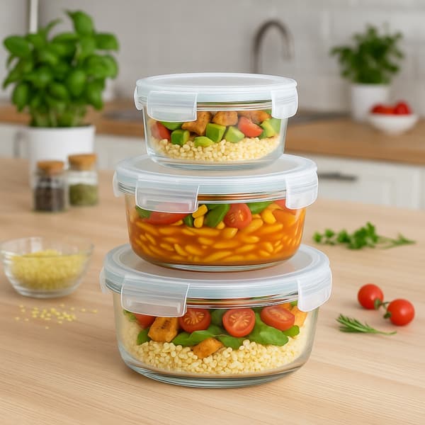Hermetisk rund glasbehållare 950 ml för mat, middag, lunch