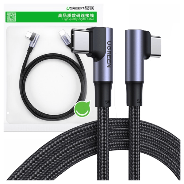 USB-C - USB-C -kaapeli, kulmaliitin UGREEN US335, 5A, 100W, 1m (musta)