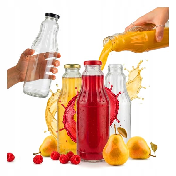 5x Hedelmäpullo 1L Lasipullot Mehulle 1000ml + Kansi