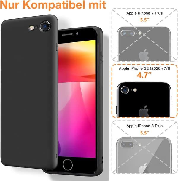 ETUI TIL APPLE IPHONE 7/8/SE 2020 SILIKONE SORT FLEKSIBEL A1660 A1863