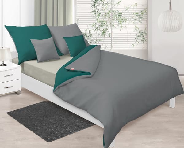 Satin Sengetøj 160x200 DOUBLE FACE Grå og Grøn