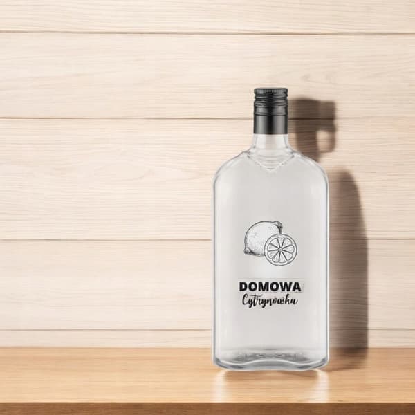Klassisk 500 ml flaske med print af hjemmelavet citronvodka
