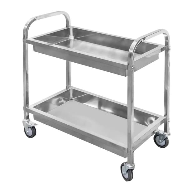Rostfritt stål Mega-M serveringsvagn med 2 hyllplan B-85 cm D-45 cm H-90 cm N