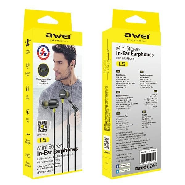 AWEI L5 stereohörlurar 3,5 mm-jack svarta