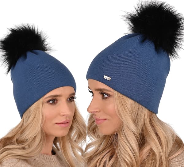 Glat varm hue med stor pompon Jeans A13
