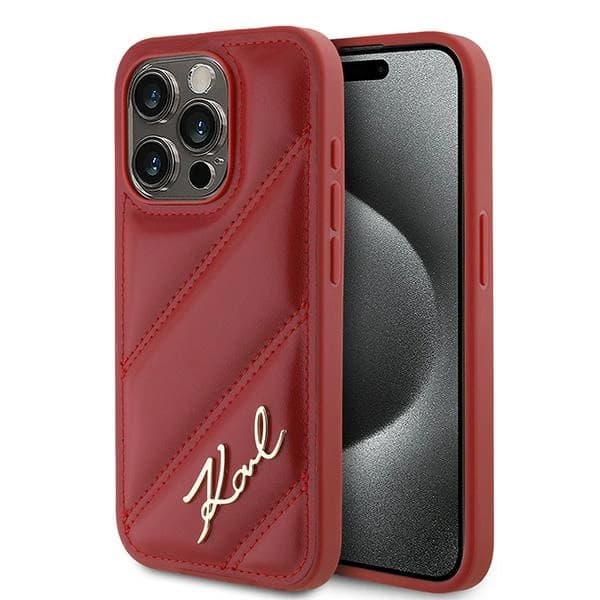 Karl Lagerfeld KLHCP15LPQDSMGR iPhone 15 Pro 6.1 rött/rött hårt skal Diagonal Quilted Script