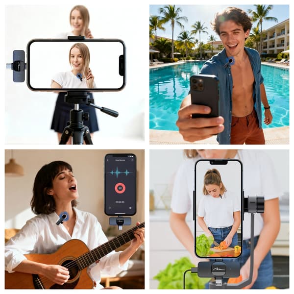 MICRO-MIC DUO - 2x Trådlös kragmikrofon (set), med klipp, iOS & Android (OTG), mini, superkänslig USB-C & LIGHTNING