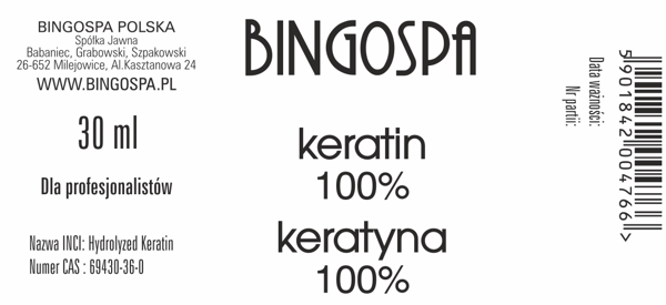ÖKAR HÅRVOLYMEN Keratin 100% BINGOSPA 30 ml