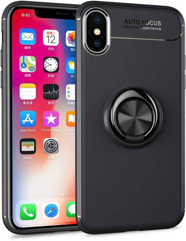 ETUI TIL APPLE IPHONE X/XS SORT MED SOLID HOLDBAR BAGSIDER + RING