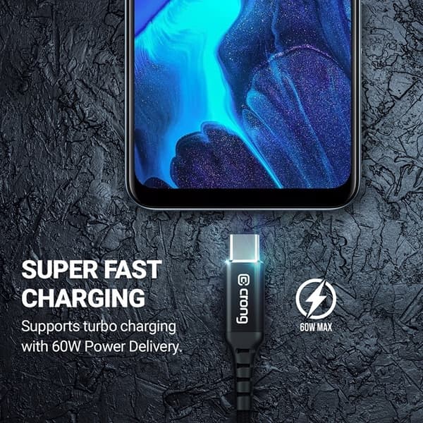 Crong Armor Link - 60W PD 3A USB-A til USB-C kabel 150cm (sort)