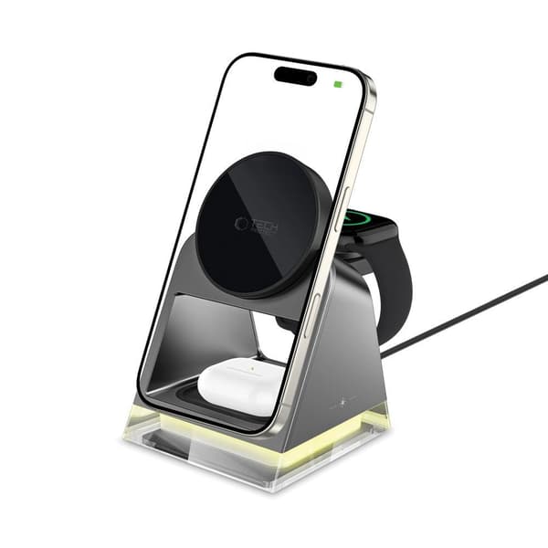 TECH-PROTECT QI15W-A43 3-i-1 magnetisk Magsafe trådløs oplader sort