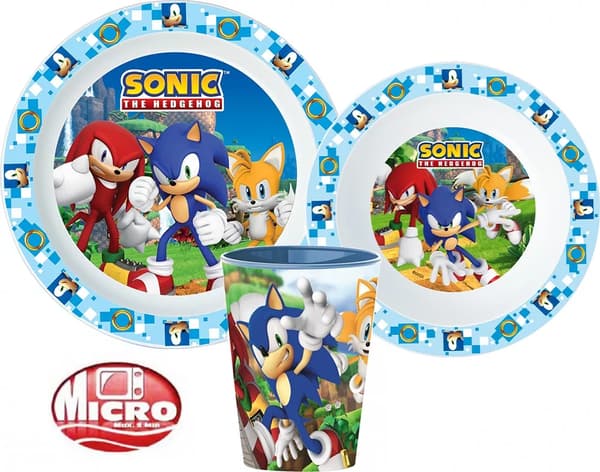 SONIC 3-i-1 barnmatsset: Kopp, Tallrikar
