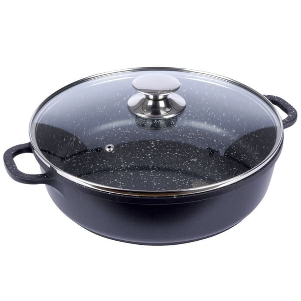 Granit stekpanna med glaslock, stor, 28 cm