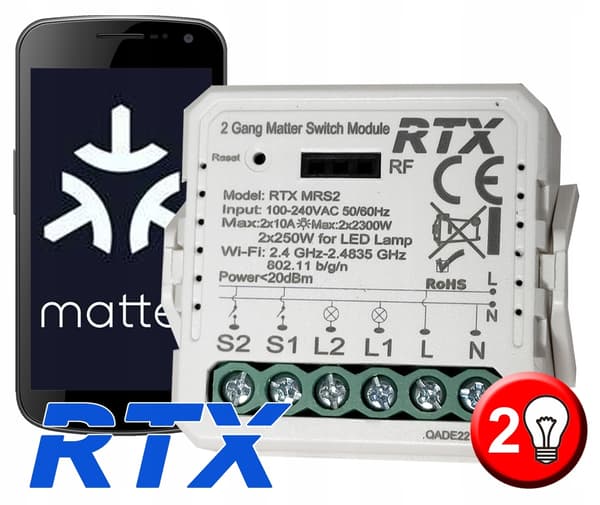MATTER WiFi HomeKit 2-kanals relæcontroller Google Home Assistant Alexa