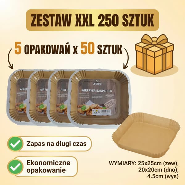 Papir bageforme til airfryer, stort sæt, 250 stk., 20×20 cm