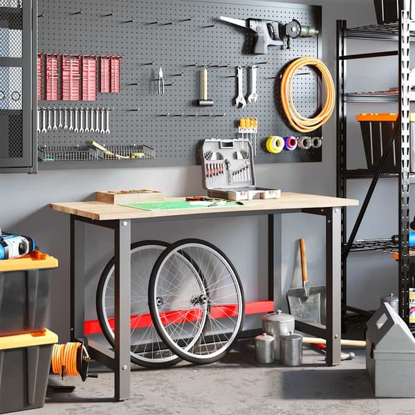 vidaXL arbejdsbord, 140x60x81,5 cm, massivt egetræ