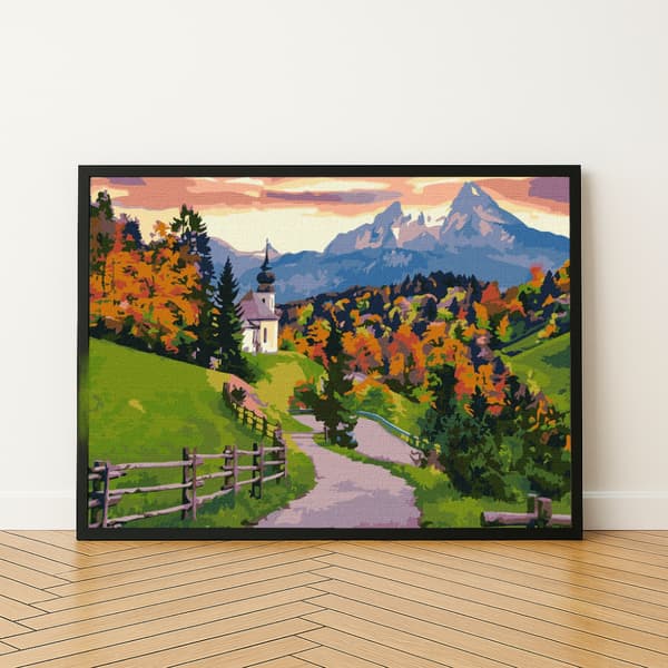 TALMALERI MED RAMME Billeder til maleri - Efterårsstilhed 50x40 cm