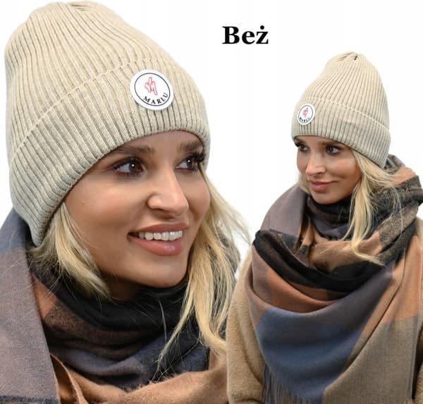 Flot klassisk beige fold-over kasket med logo n1