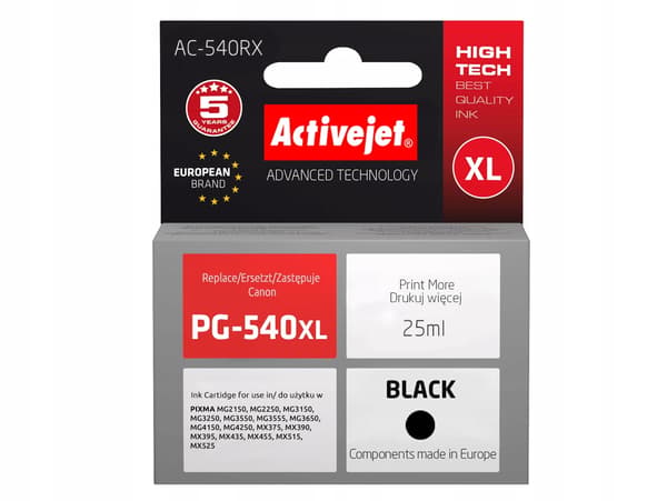 ActiveJet PG-540XL sort blæk, 25 ml, erstatning for Canon
