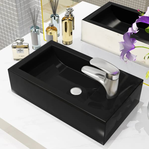 vidaXL rektangulær håndvask med hanehul 46x25,5x12 cm sort
