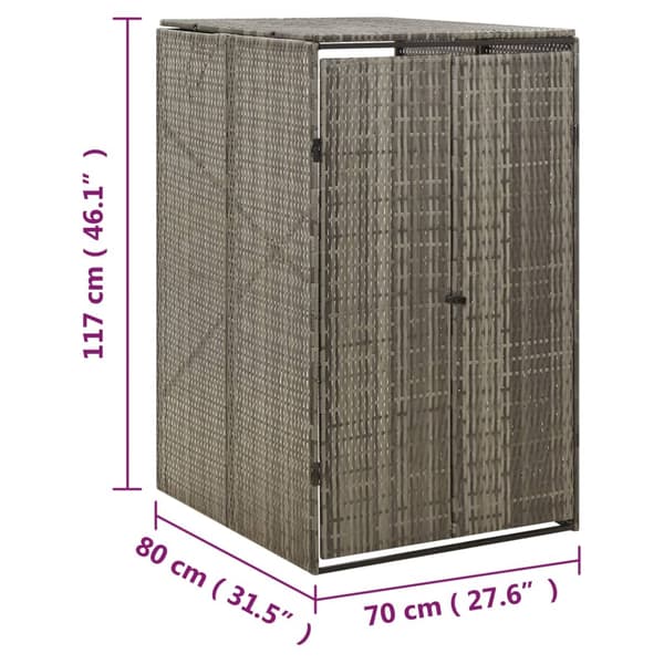 vidaXL affaldsbeholderdæksel, grå, 70x80x117 cm, polyrattan