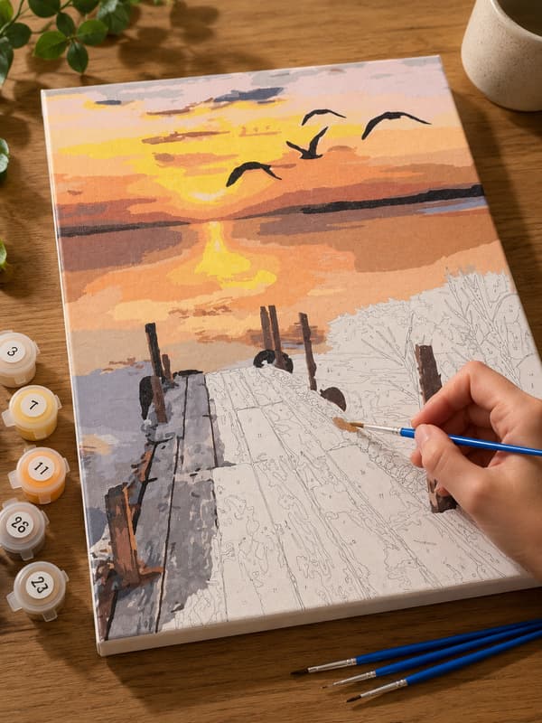 Målning med siffror bro vid solnedgång 40x50cm