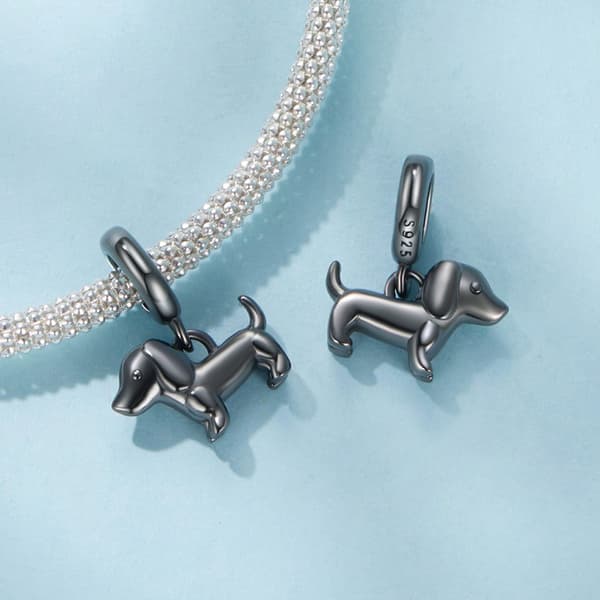 Silverberlock svart DACHSHUND-hänge pärlor silver 925