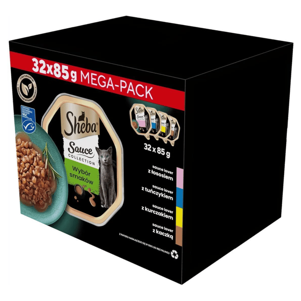 Vådfoder til katte SHEBA Mega Pack Fjerkræ og Fiskebakke 32x85g