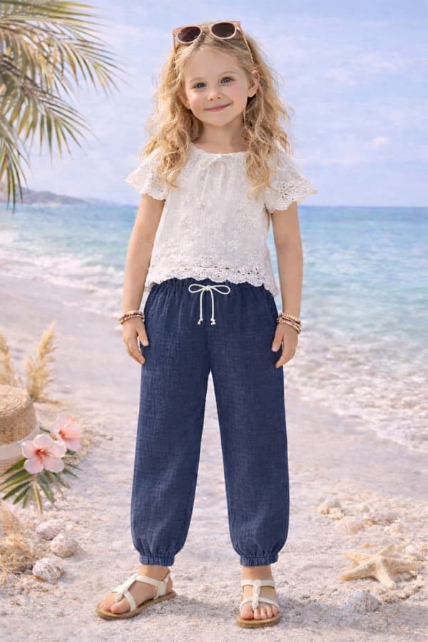 Børne muslinshorts 128 sommerbukser til børn til sommer marineblå