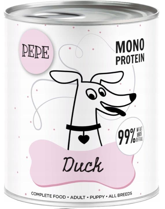 Pet Paka | Pepe | Blötfoder för hundar - 800g burk - Anka | Anka 800g