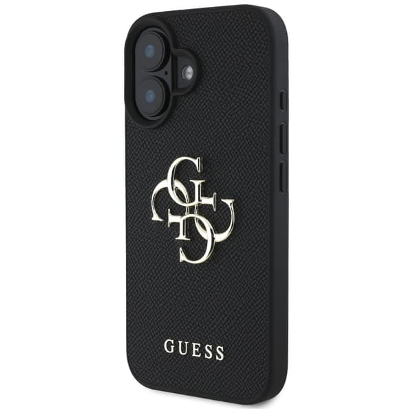 Guess Grained Big 4G Logo Small Classic Logo cover til iPhone 16, sort