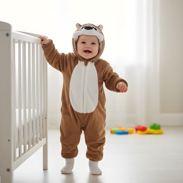Brun bamse-onesie-pyjamaskostume til baby 120 cm: 95-103 cm
