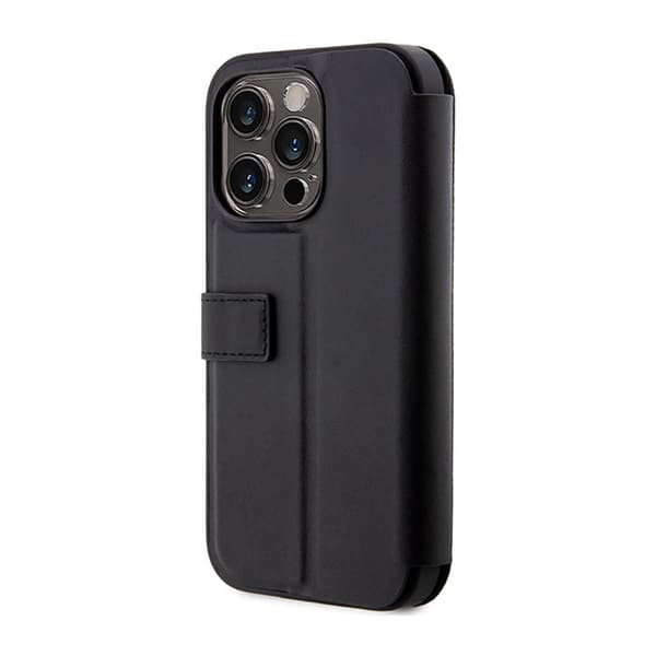 BMW Booktype Läderstämpel Blå Linjer - iPhone 14 Pro-skal (Svart)