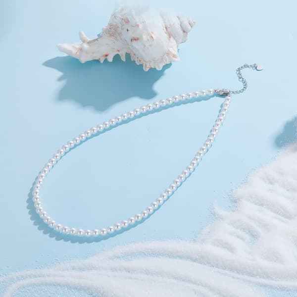 Silverhalsband med pärlor, 925 silver, storlek S, 45 cm