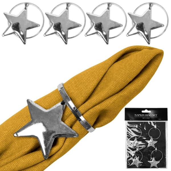 Metal servietringe sølv stjerner 4 cm 4 stk