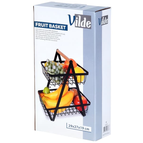 Sort metalfrugtkurv, 2-lags, 27x17,5x29 cm