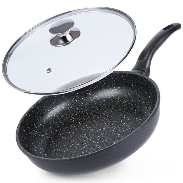 Granit stekpanna med glaslock, stor, 28 cm