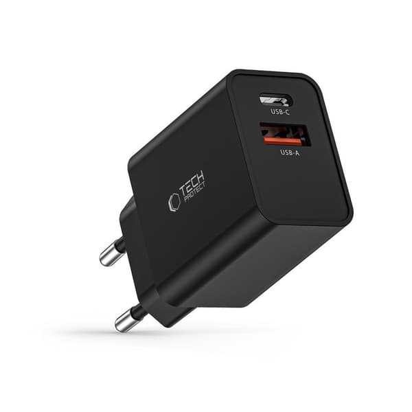 TECH-PROTECT NC30W 2-PORT NETVÆRKSOPLADDER PD30W/QC3.0 SORT