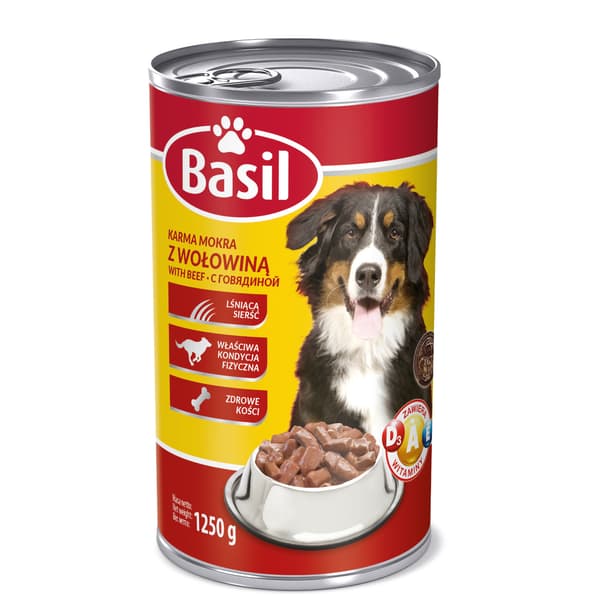 BASIL vådfoder til hunde med oksekød, dåse 1250 g