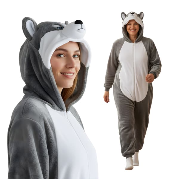Kigurumi-pyjamas husky grå storlek 165-175 cm
